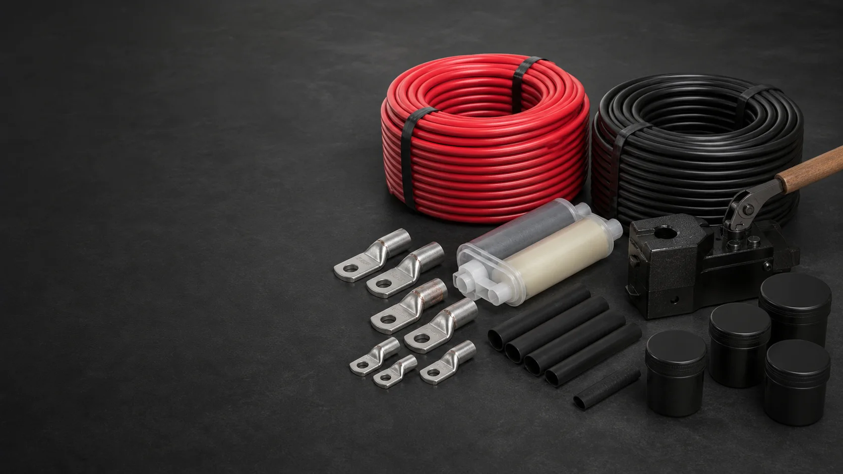 Cathodic protection cable coils, cable lugs, splice materials and exothermic connection tools