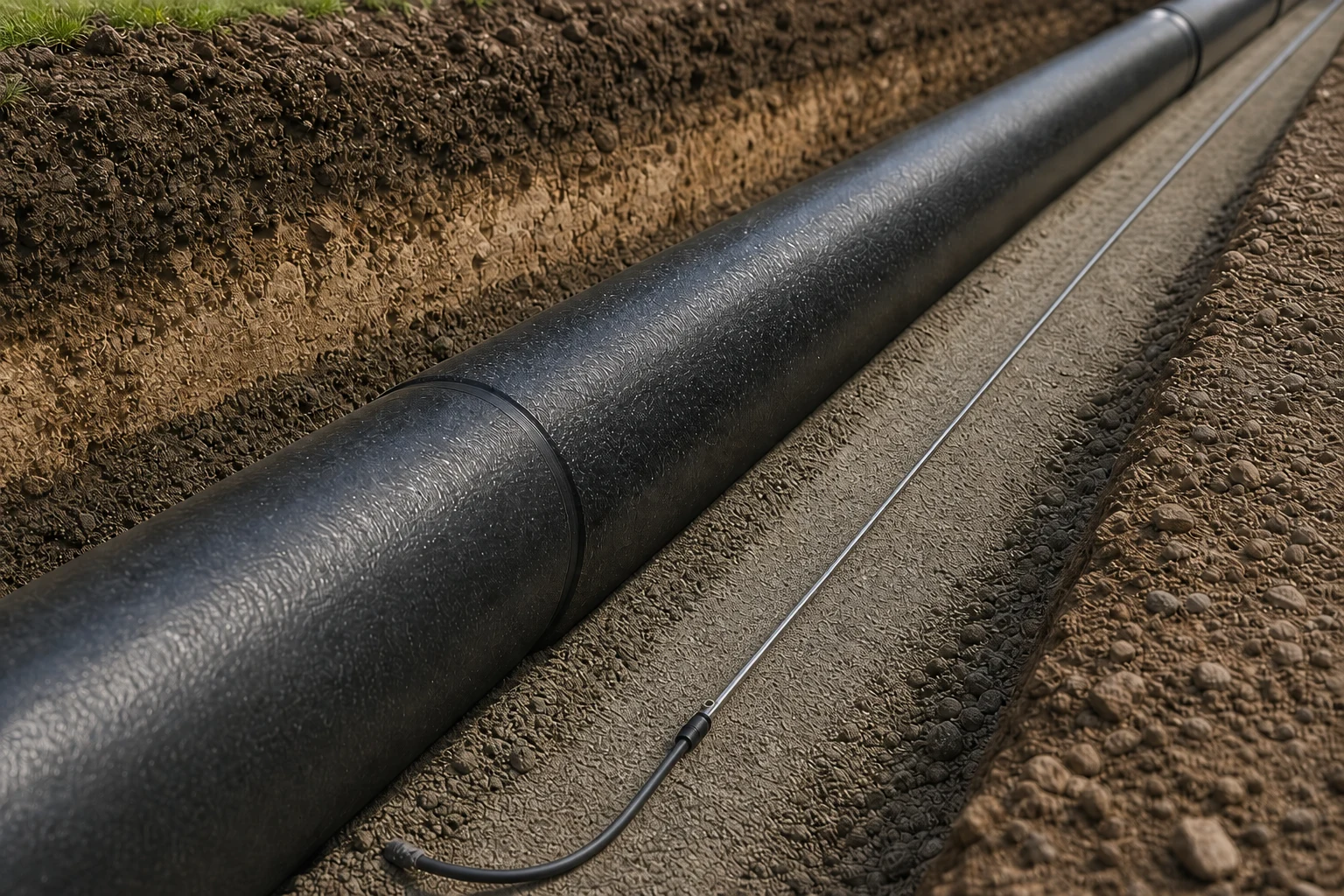 Instalación de cinta de zinc específica del proyecto junto a una tubería enterrada con revestimiento