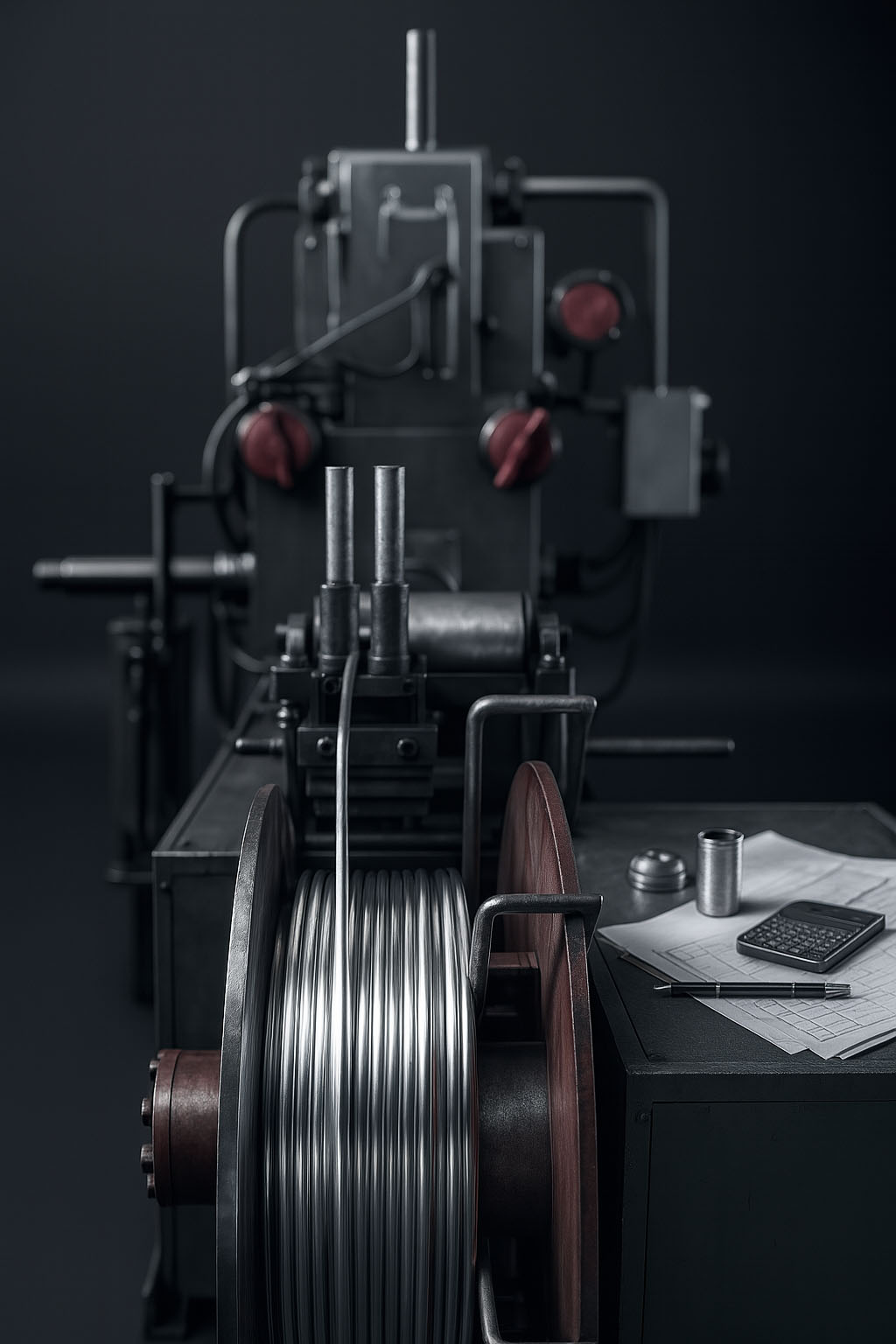 Zinc ribbon manufacturing machinery with finished products on spools